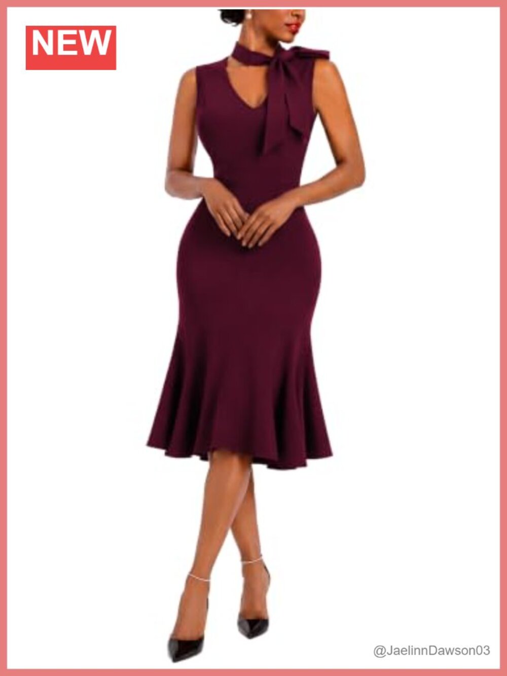 Mermaid Midi Cocktail Dress V-Neck Tie Neck Sleeveless Formal Party